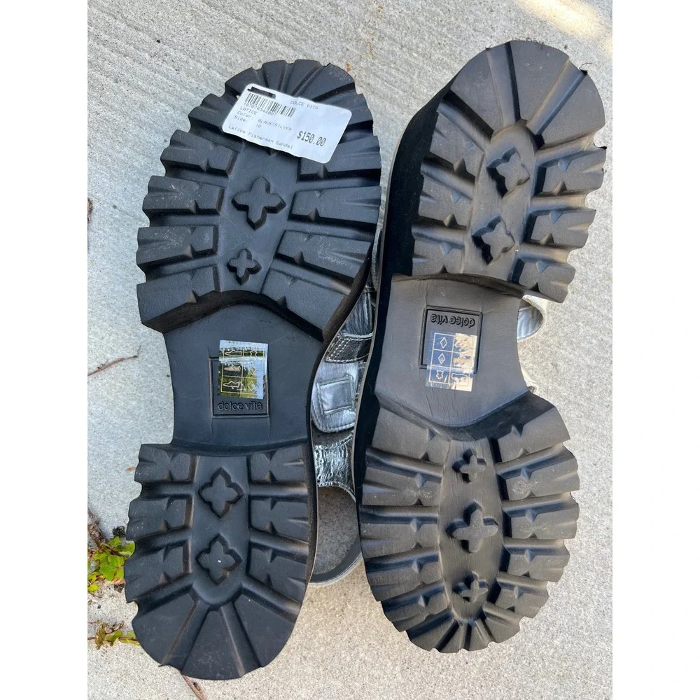 Dolce Vita Latice Silver Fisherman Black Platform Sandals Sz 10 NWT